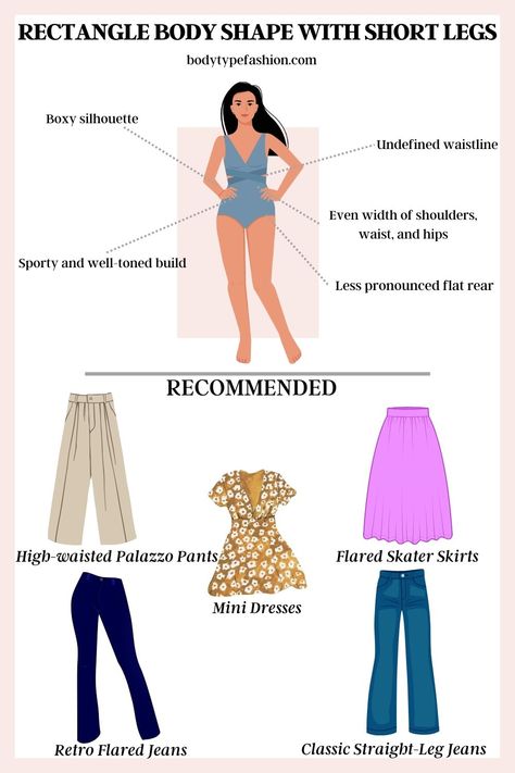 How to Dress a Rectangle Body Shape with Short Legs Short Rectangle Body Shape Outfits, Rectangle Body Type Outfits, Square Body Shape, Rectangle Body Shape Fashion, Body Shape Outfits, Rectangle Body Shape Outfits, Body Shape Guide, How To Look Attractive, Spring Bright