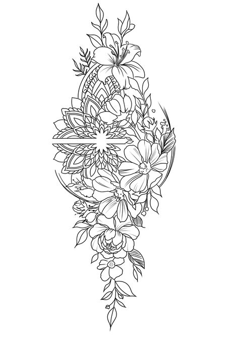 Wrap Around Half Sleeve Tattoo, Flower Hip Tattoos, Small Neck Tattoos, Floral Mandala Tattoo, Mandala Tattoo Sleeve, Chicano Tattoos Sleeve, Crazy Tattoos, Animal Tattoo Ideas, Flower Tattoo Drawings