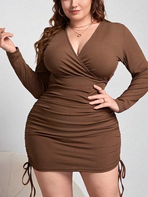 Fitted Bodycon Dress, Long Sleeve Fitted Dress, Body Con Dress, Printed Bodycon Dress, Curvy Dress, Coffee Brown, Long Sleeve Bodycon, Long Sleeve Bodycon Dress, Dress Plus Size