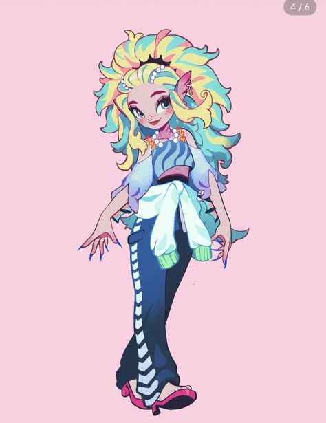 Monster High Lagoona Fanart, Lagoona Blue Fashion, Lagoona Blue Redesign, Mh Fanart, Monster High Oc, New Monster High Dolls, Decora Fashion, Different Drawing Styles, Monster Prom