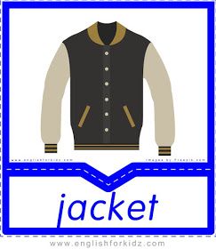 Jacket - English clothes and accessories flashcards for ESL students Clothes Flashcards, Cute Powerpoint Templates, English Clothes, English For Kids, Phonics Flashcards, Phonics Books, Visual Dictionary, Flashcards For Kids, English Vocab