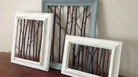 Framed Branches Framed Branches Diy, Framed Branches, Diy Decor Wall Art, Diy Decor Wall, Upcycled Decor, Cheap Fall Decor, Branches Diy, Twig Art, Upcycle Decor