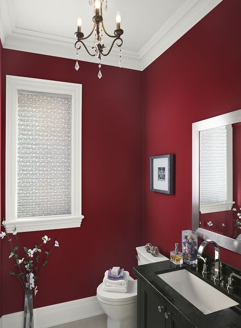 Benjamin Moore’s bestselling red paint colors – Room Lust Bathroom Paint Colors Behr, Burgundy Bathroom, Red Paint Colors, White Bathroom Decor, Powder Room Small, Bathroom Red, Bathroom Paint Colors, Light Colours, Bedroom Red