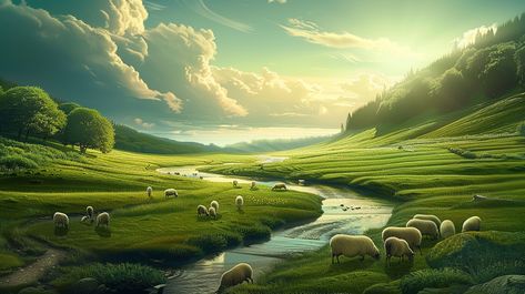 Green Pastures and Still Water Inspired by Psalm 23 Green Pastures Still Waters, Inspirational Digital Art, Green Pastures, Photography Movies, Serene Landscape, Peace And Serenity, Green Pasture, Photography Games, Psalm 23