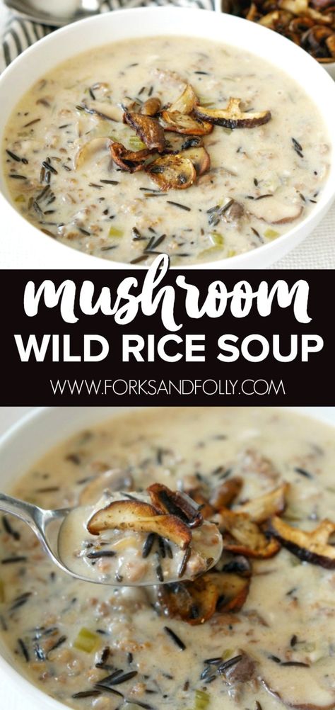 Soup Inspiration, Mushroom Wild Rice Soup, Mushroom Chips, Mushroom Wild Rice, Rice Soup Recipes, Sage Sausage, Healthy Sweet Snacks, Wild Rice Soup, Crock Pot Soup