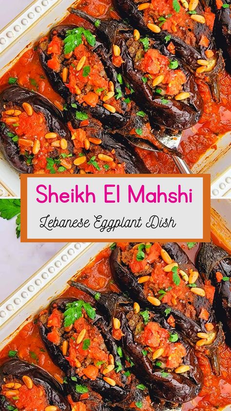 Sheikh el mahshi Lebanese Recipes Authentic, Lebanese Eggplant, Air Fryer Recipes Chicken Breast, Lebanese Restaurant, Baba Ghanoush, Syrian Food, Stuffed Eggplant, Small Eggplant, Sweet Kitchen