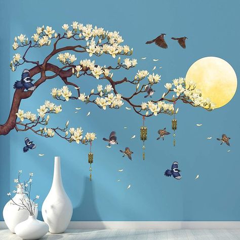 ❀High Quality - Made of high-quality PVC material, non-toxic, environmentally friendly and waterproof. Easy to apply and remove without leaving residue or damaging the wall. Including 4 piece of sheets; Each Sheet Size: 12inchs x 35.5 inches. #home #decor #room #wall #decor #diy Wall Murals For Kids, White Magnolia Tree, Diy Moon, Floral Wall Decals, Family Photo Wall, Diy Wall Stickers, Tree Mural, Magnolia Tree, Murals For Kids