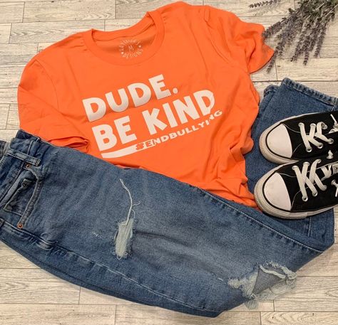 Dude Be Kind, anti bullying day shirt, unity day shirt, stop bullying tshirt, men shirt, women shirts, kindness shirt, Kids Shirt **Care Instructions Wash items inside out in cold water, do not bleach, do not dry clean, do not iron directly on the design. **Process and Shipping - Processing is 1-3 days. - FREE First Class Shipping is 2-5 business days (Additional to the processing time). ★ THANK YOU ★ Thank you for supporting my small store. Your business is making a dream come true. I add new designs regularly so be sure to stop by again. Etsy Search: Hayleigh's Designs https://www.etsy.com/your/shops/HayleighsDesigns/tools/listings/1368242640 Anti Bully Shirt Ideas, Kindness Shirts For Kids, Unity Day Shirts, Unity Day, Cricut Shirts, Kindness Shirt, Small Store, Dunder Mifflin, Tshirt Men