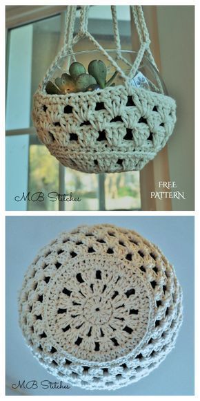 Crocheted Plant Hangers Free Patterns, Crochet Pot Hanger Free Pattern, Free Crochet Plant Hanger Patterns, Crocheted Hanging Baskets Free Patterns, Crochet Garden Ideas, Quick And Easy Crochet Projects Free, Crochet Plant Hanger Pattern Free, Crochet Hanging Plant Holder, Crochet Diy Ideas