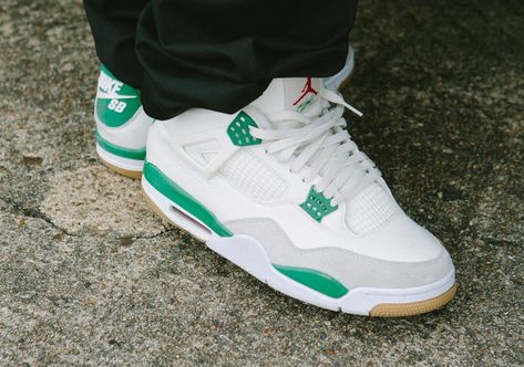 Nike SB x Air Jordan 4 "Pine Green" Release Date, Price | Sneaker News Jordan 4 Pine Green Outfit, Jordan 4 Sb Pine Green, Pine Green Outfit, Jordan 4 Pine Green, Nike Photography, Nike Essentials, Jordan 4’s, Nike Snkrs, Retro 4