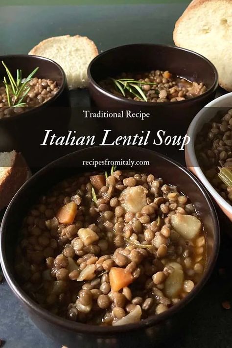 Classic Italian Lentil Soup | Zuppa di Lenticchie - Recipes from Italy Italian New Years Lentils, Classic Lentil Soup, Italian Lentil Soup Sip And Feast, Lentil Soup Italian Style, Italian Lentil Soup Recipe, Italian Lentil Soup, Bean Pasta Recipes, Italian Beans, Recipes From Italy