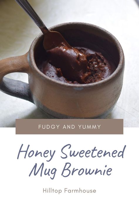 A yummy, simple, and quick mug brownie recipe. Sweetened with honey instead of conventional sugars. It takes less than 10 minutes to make. Enjoy this healthy sweet tonight! Brownie In A Mug Recipe Healthy, Honey Sweetened Desserts, Lowfat Desserts, Single Desserts, Mug Brownie Recipe, Brownie Healthy, Dorm Recipes, Mug Brownie Recipes, Dessert Quick