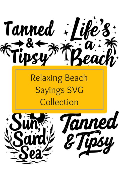 Sprinkle some coastal charm into your life with our Relaxing Beach Sayings SVG Collection! These catchy phrases like 'Sandy toes, sun-kissed nose' and 'Life is better at the beach' can invigorate your crafts, whether it’s making custom t-shirts, stunning home decor, or unique invitations for summer parties. Each SVG file is perfect for Cricut or Silhouette, making your crafting process easy and enjoyable. This collection not only enhances your projects but also captures the joyful essence of beach life. Start creating today, feel the seaside vibes, and share the love for the ocean with everyone around you! Ocean Sayings, Beach Sayings, Svg Text, Cheerful Quotes, Life By The Sea, Relaxing Beach, Beach Logo, Wedding Wine Glasses, Catchy Phrases