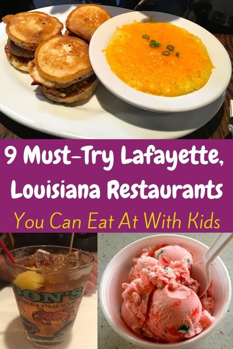 The 9 restaurants offer some of the best local and Cajun food Lafayette, LA has to offer. They are all casual, inexpensive and kid-friendly. Try them all on your next visit. #lafayette #acadiana #cajuncountry #food #restaurants #vacation #kids New Orleans With Kids, Cajun Food, Kid Friendly Restaurants, Lafayette Louisiana, Foods And Drinks, Creole Recipes, Lafayette La, Wine Travel, Cajun Recipes