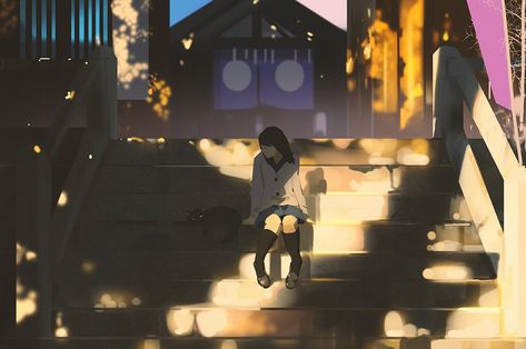 Afternoon by snatti89 Atey Ghailan, Dramatic Lighting, Yellow Art, Fantasy Artist, Arte Fantasy, 영감을 주는 캐릭터, Environmental Art, Art Background, Anime Scenery