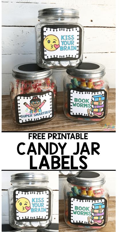 Free Printable Candy Jar Reward Labels #classreward @kindergarten @candyjar #chocolatejar Open House Treats, Office Candy Jar, Candy Jar Labels, Vintage Bottles Antiques, Office Candy, Teacher Treats, Candy Labels, Classroom Rewards, Labels Printables Free