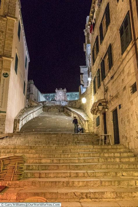 The Jesuit Steps at night, Dubrovnik, Croatia Game Of Thrones Locations, Croatia Itinerary, Croatia Vacation, Croatia Travel Guide, Mediterranean Travel, Croatia Beach, Walled City, Dubrovnik Croatia, Croatia Travel