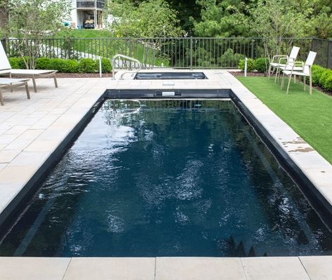 Swimming Pool Colors, Dark Blue Pool, Black Bottom Pools, Pool Colours, Imagine Pools, Piscine Design, Pool And Pool House Ideas, Mineral Pool, Fibreglass Pool