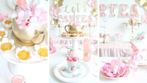 Let's Partea 1st Birthday | Fun365 Lets Partea, Diy 1st Birthday Decorations, Tea Party Table, Gold Baby Shower, Princess Tea Party, Tea Party Theme, Girls Tea Party, 1st Birthday Decorations, Tea Party Decorations