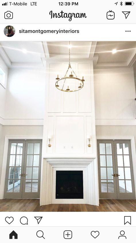 Fireplace??? Fireplace Trim, No Tv, Tall Fireplace, Vaulted Ceiling Living Room, High Ceiling Living Room, Door Colors, Fireplace Built Ins, Family Room Fireplace, White Fireplace