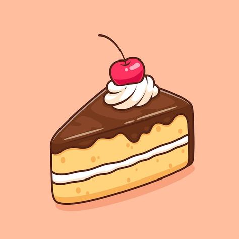 Cake Slice Cartoon, Cartoon Cake Slice, Chocolate Cake Illustration, Ice Dessert, Chibi Food, Cake Drawing, Cake Illustration, Baking Art, Food Cartoon