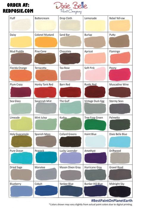 Dixie Belle Color Chart Interior Paint Colors Schemes, Paint Color Chart, Dixie Belle Paint Company, Chalk Paint Colors, Chalk Paint Projects, Diy Chalk Paint, Paint Companies, Dixie Belle Paint, Paint Brands