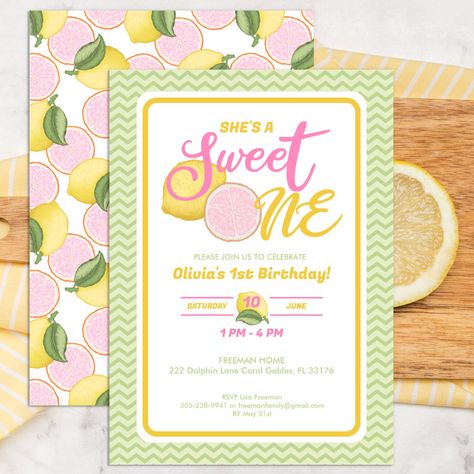 Spring First Birthday, Lemonade Birthday, Winter Invitations, Surprise Birthday Invitations, Themed 1st Birthday, Lemon Lemonade, 1st Birthday Party Invitations, Spring Birthday, Winter Birthday