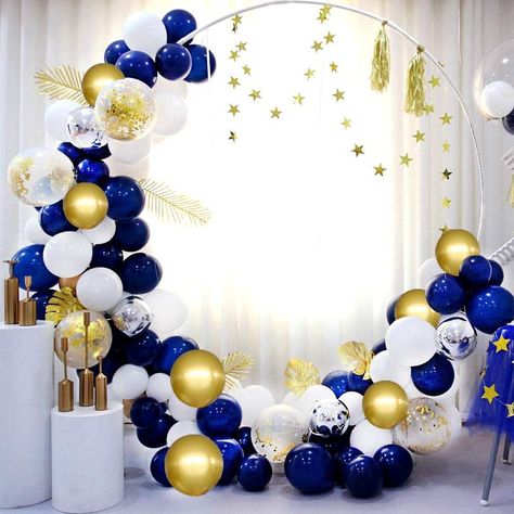 Navy Blue Balloon Garland, Blue Balloon Garland, Balloon Chain, Gold Confetti Balloons, Metallic Balloons, Royal Blue And Gold, White Balloons, Arch Kit, Blue Balloons