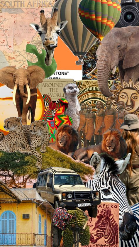 Afrika Aesthetic, Africa Collage, Kenya Aesthetic, Safari Aesthetic, Africa Aesthetic, Drawing Group, African Aesthetic, Collage Project, Travel Collage