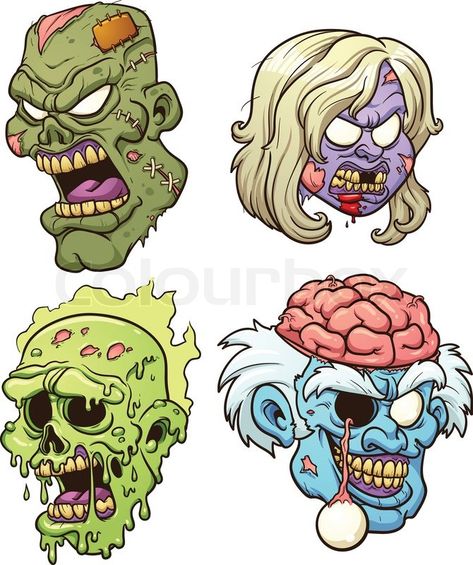 Stock vector of 'Cartoon zombie heads. Vector clip art illustration with simple gradients. Each in a separate layer.' Cartoon Zombie, Zombie Drawings, Zombie Cartoon, Zombie Tattoos, Zombie Illustration, Arte Zombie, Zombie Head, Graffiti Tattoo, Zombie Art