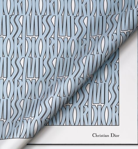 The Square Scarf Showcases The Collection's Signature Miss Dior Allover Print In Pale Blue, Offering A Modern Take On The 1960s And Inspired By Archives From Marc Bohan's Tenure At The House. Crafted In White Silk Twill, The Style Is Adorned With Contrasting Hand-rolled Edges And A Christian Dior Signature. The Square Scarf May Be Tied Around The Neck Or Head To Complete A Dior Look.. Hijab Pattern, Dior Pattern, Print Scarf Design, Marc Bohan, Denim Swimsuit, Hijab Designs, Dior Star, Blanket Poncho, Icon Shoes