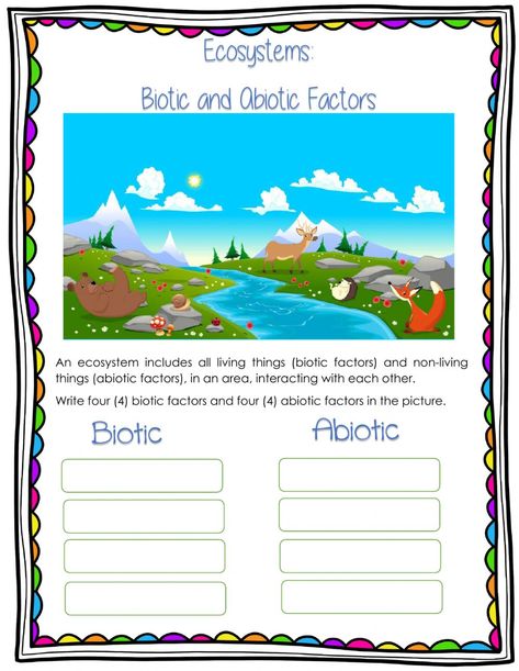 Biotic and Abiotic Factors worksheet Ecosystem Worksheets, Freshwater Ecosystem, Factors Worksheet, Biotic And Abiotic Factors, Biotic Factors, Abiotic Factors, Biotic And Abiotic, College Physics, Evolutionary Biology