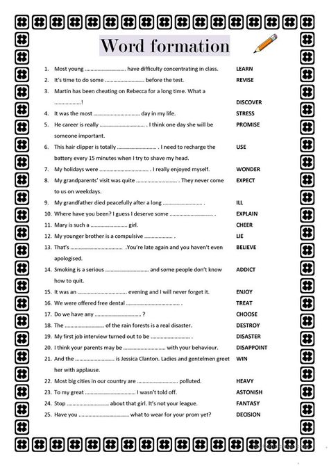 Word Building Worksheets, English Grammar Exercises, Word Formation, English Teaching Materials, English Exam, Grammar Exercises, English Grammar Worksheets, Word Form, Word Building