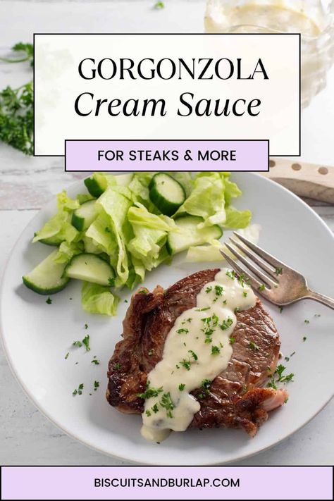 This Gorgonzola Cream Sauce comes together quick and it's a game-changer for steak, pasta, or even as a decadent dip for game day snacks. Steak Dipping Sauce Recipe, Steak Cream Sauce, Steak Gorgonzola, Gorgonzola Cream Sauce, Caramelized Onions And Mushrooms, Gorgonzola Sauce, Aioli Sauce, Steak Pasta, Grilled Ham