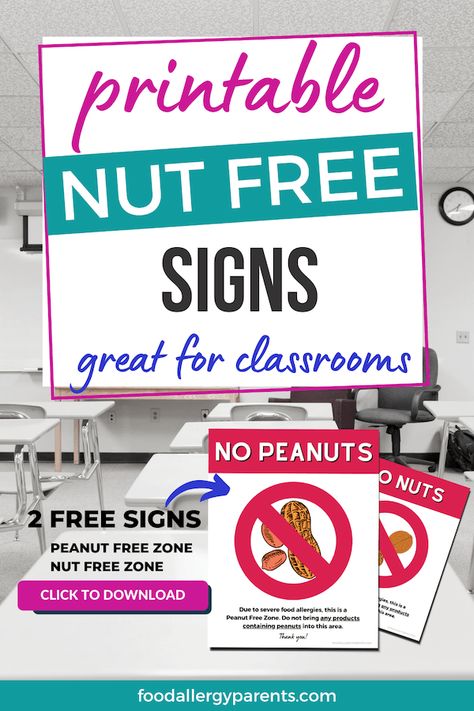 FREE Printable Nut Free Peanut Free Zone Signs for Classroom – Food Allergy Parents Peanut Free Sign For Classroom, Nut Free Zone Sign Printables, Peanut Free Classroom Sign, Nut Free Classroom Sign, Peanut Allergy Sign Free Printable, Nut Allergy Sign, Signs For Classroom, Peanut Allergy Sign, Mediterranean Diet Menu