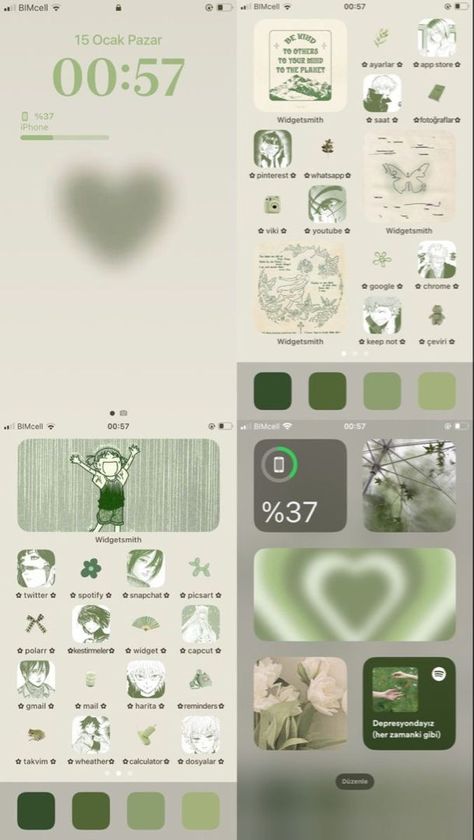 Widget Format Ideas, App Layout Iphone Homescreen Aesthetic, Green Themed Homescreen, Sage Green Phone Layout, Green Layout Iphone, Aesthetic Ios 16 Layout, Sage Green Homescreen Layout, Green Iphone Homescreen, Green Homescreen Ideas