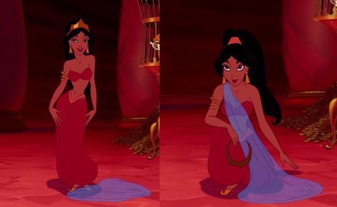 While Princess Jasmine's (Linda Larkin) classic outfit is teal blue in color, she briefly wears red after Jafar (Jonathon Freeman) takes control of the Genie (Robin Williams) and all of Agrabah. She uses her feminine wiles to distract Jafar and give Aladdin (Scott Weinger) time to trick Jafar into w Jasmine In Red Outfit, Red Jasmine Halloween Costume, Red Jasmine Costume, Princess Jasmine Red Outfit, Red Princess Jasmine, Jasmine Red Outfit, Kardashian Halloween Costume, Kim Kardashian Halloween, Scott Weinger