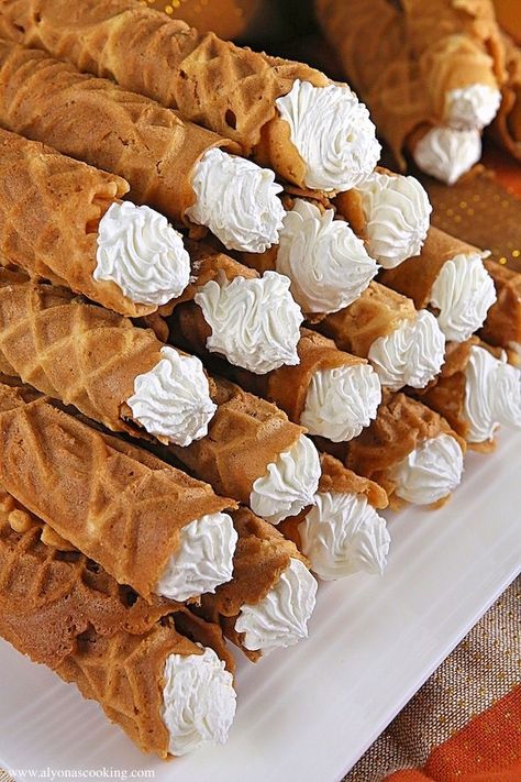 “Trubochki” are rolled pastries. With a pizzelle maker you can make a batch of these cream filled pizzelles and serve them as finger food desserts. Pizzelles Recipe, Pizzelle Maker, Finger Food Desserts, Pizzelle Cookies, Pizzelle Recipe, Russian Desserts, Waffle Cookies, Italian Pastries, Italian Cookies