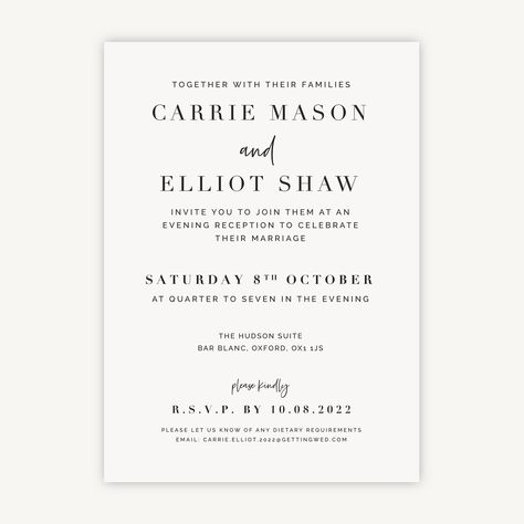 Set the tone for your wedding celebrations with our sleek White Modern Script Evening Wedding Invitation. Clean spacing and monochrome visuals give this design a luxuriously modern quality. The unique composition allows for a curated welcome message and the evening's important details alongside your RSVP date and contact information. 70 Wedding, Evening Wedding Invitations, Large Wedding Signs, Folded Wedding Invitation, Place Card Table Wedding, Evening Reception, Script Wedding Invitations, Stone Background, Wedding Invitations Paper