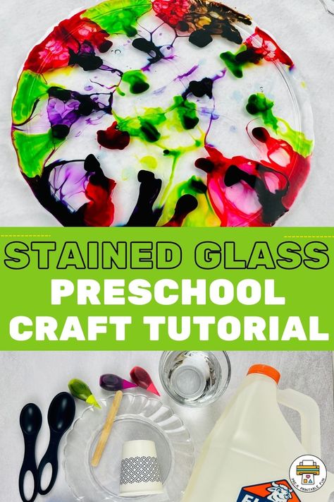 Invite your preschoolers to make their stained glass pictures to keep for themselves or to use as a classroom display. This preschool craft will fascinate your preschoolers and give them autonomy as they create their own unique piece of art. Stain Glass Craft, Art For Prek, Stained Glass Tutorial, Stained Glass Craft, Clear Plastic Plates, Toddler Craft, 2025 Year, Preschool Craft, Classroom Display