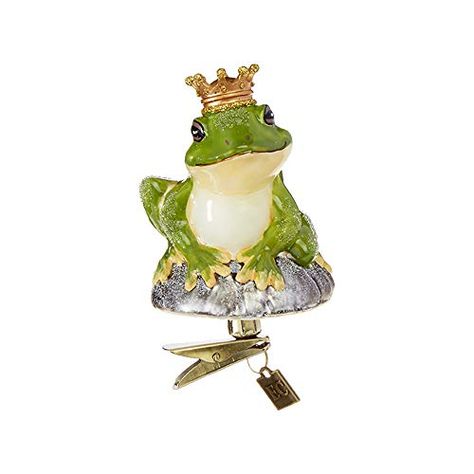 Raz Forest Green Frog Prince Clip-On 3.5 inch Glass Decorative Christmas Ornament Frog With A Crown, Christmas Frog, Glass Crown, Frog Ornaments, Raz Imports, Frog Prince, Fantasy Lovers, List Of Artists, Green Frog