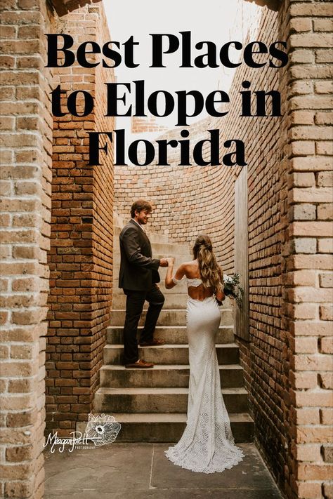 Best places to elope in Florida Wedding Dress For Eloping, Elopement In Florida, Beach Elopement Ideas Florida, Florida Elopement Ideas, Elopement Location Ideas, Small Wedding Venues Florida, Summer Elopement Dress, Usa Elopement Destinations, Florida Micro Wedding