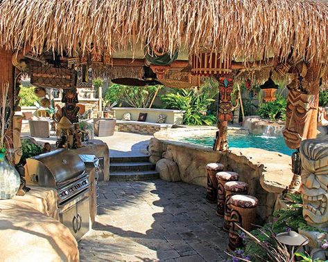 Tiki Bars Backyard, Pool Bar Ideas, Backyard Pool House, Backyard Vacation, Outdoor Tiki Bar, San Diego Homes, Luxury Swimming Pools, Tiki Bar Decor, Tons Of Money