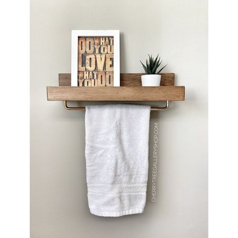 Bar Wall Shelf, Towel Rack Shelf, Shelf With Towel Bar, Shelf For Bathroom, Bar Home Decor, Ledge Shelf, Floating Shelves Bathroom, Farmhouse Shelves, Rustic Floating Shelves