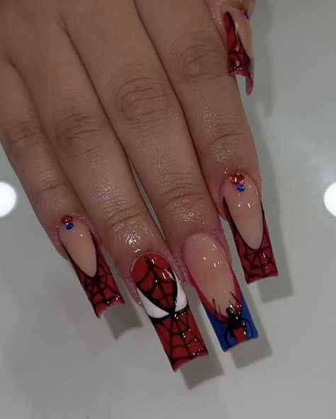 ig: nailsbyzairaa Spider Man Nails, Man Nails, Nail Board, Acrylic Toe Nails, Acrylic Toes, Long Acrylic Nails Coffin, Short Nail, Unique Acrylic Nails, Soft Nails