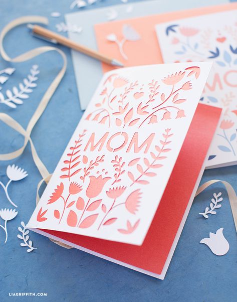 Create Your own Papercut Mother's Day Card for Your Mom Cricut Birthday Cards, Cricut Birthday, Cricut Cards, Mother's Day Diy, Cricut Free, Mother's Day Card, Mothers Day Crafts, Mothers Day Cards, Paper Cut