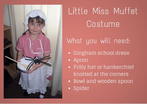 Miss Muffet Costume, Little Miss Muffet Costume, Nursery Rhyme Costume, Gingham School Dress, Little Miss Muffet, World Book Day Costumes, Miss Muffet, Book Day Costumes, Rhyming Activities