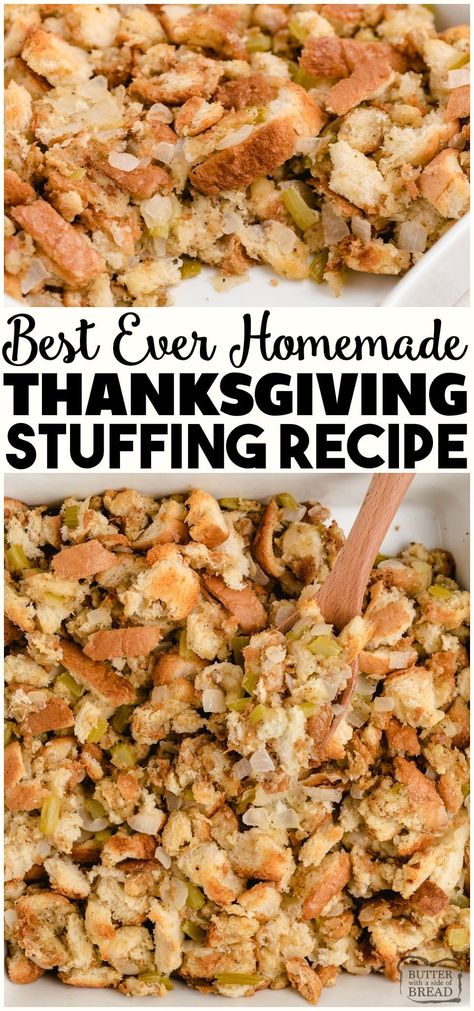 Easy Thanksgiving Dressing Recipe, Thanksgiving Dressing Recipe, Turkey Stuffing Casserole, Stuffing Easy, Turkey Dressing Recipe, Make Ahead Thanksgiving, Thanksgiving Stuffing Recipe, Homemade Stuffing Recipes, Turkey Side Dishes