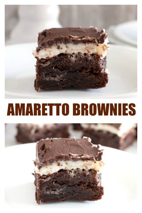 Amaretto Frosting, Chocolate Ganache Brownies, Ganache Brownies, Amaretto Recipe, Brownies Fudgy, Boozy Desserts, Brownie Toppings, Fudgy Brownies, Fudge Brownies