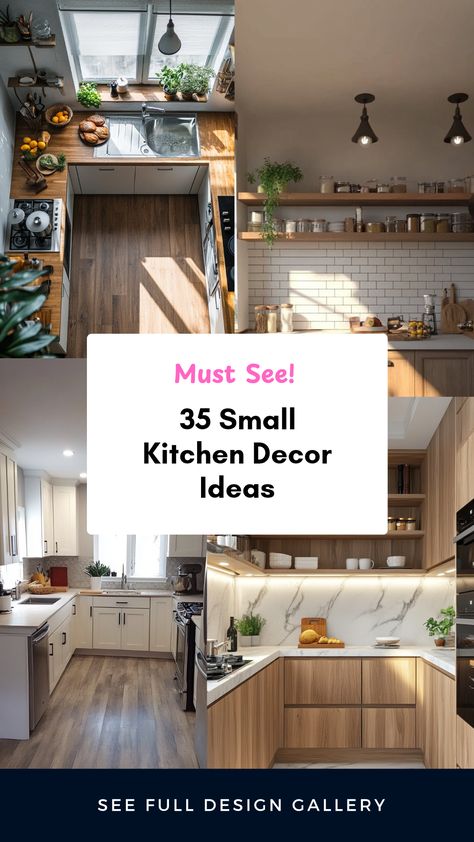 A small kitchen doesn't have to be a compromise. Discover 35 creative decorating ideas that can transform your small space into a stylish and functional kitchen. With smart storage solutions, vibrant color schemes, and unique design hacks, you can make incredible use of even the tiniest kitchen settings. From clever shelving to small scale dining furniture, and more minimalistic designs, learn how to beautify your cooking area without sacrificing space. Achieve functionality and aesthetic appeal seamlessly, regardless of your kitchen size! Small Minimalist Kitchen, Tiny Kitchen Decor, Kitchen Set Minimalist Small Spaces, Tiniest Kitchen, Small Kitchen Decor Ideas, Small Kitchen Decorating Ideas, Very Small Kitchen Design, Small Open Kitchens, Design Hacks